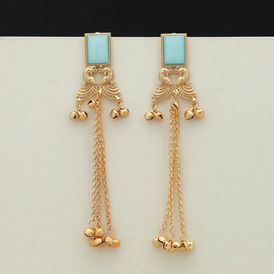Sky Blue Color Long Kasmiri Earrings Stylish Unique Statement Jewelry