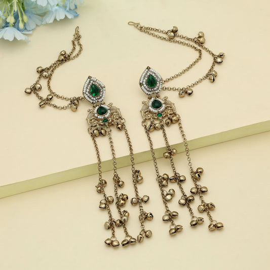 Green Color Long Kasmiri Earrings Classic Ethnic Statement Jewelry