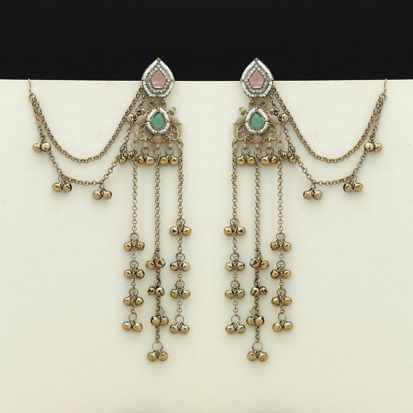 Lange Kaschmir-Ohrringe in Pink & Pistaziengrün – Stylischer Ethno-Schmuck