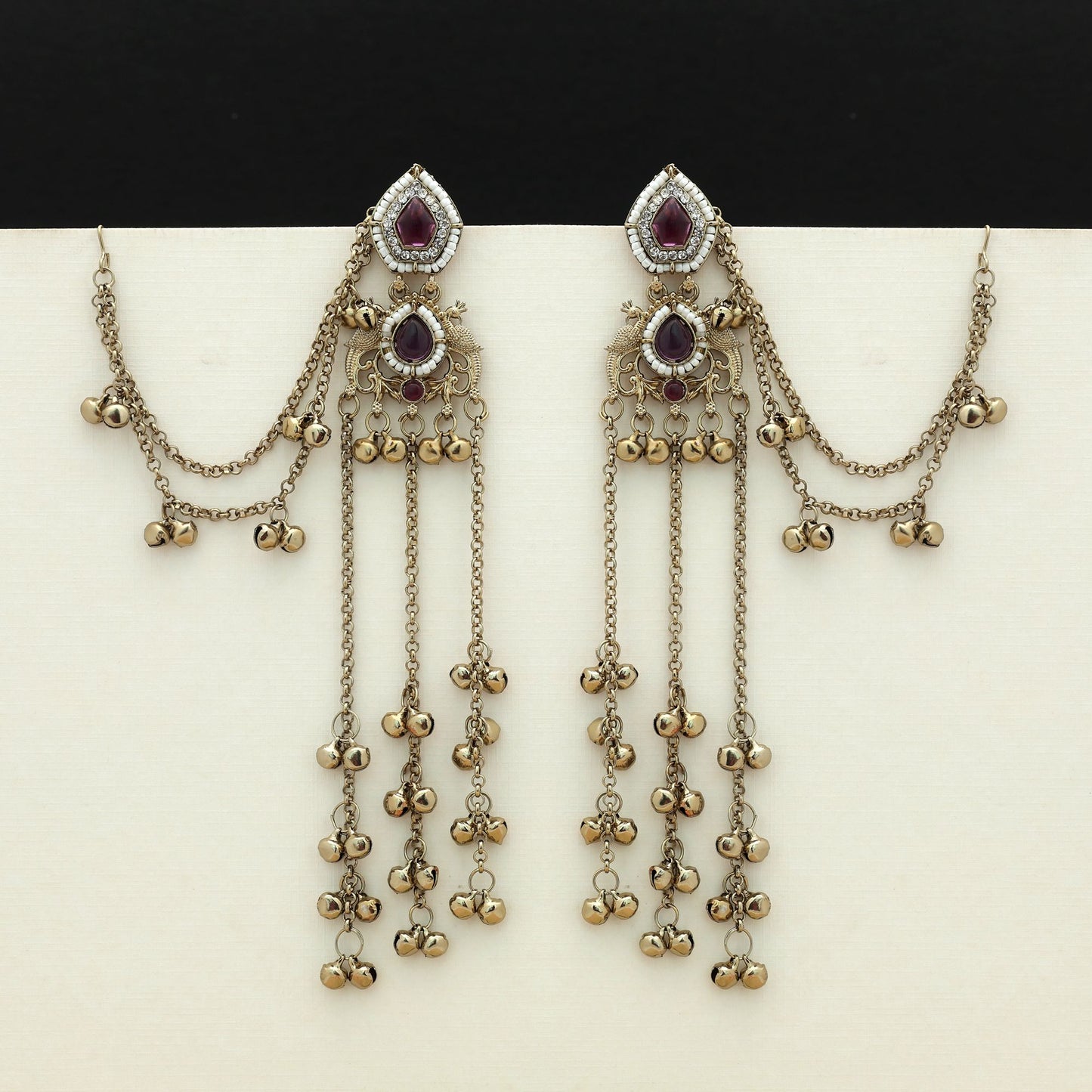 Purple Color Long Kasmiri Earrings Elegant Festive Wear Jewelry