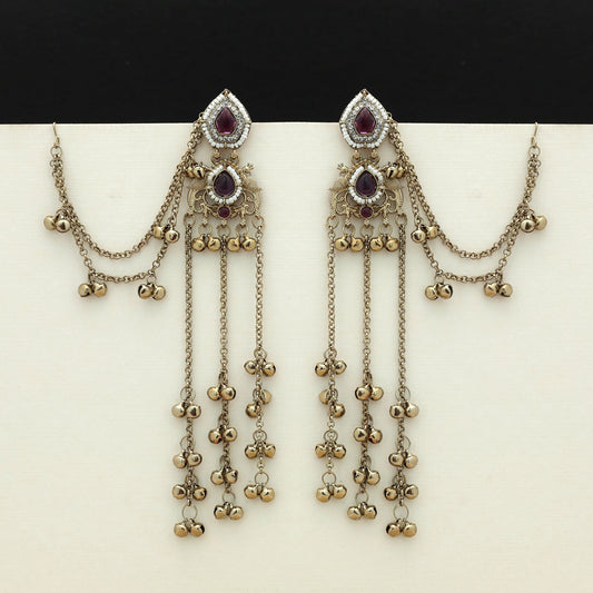 Purple Color Long Kasmiri Earrings Elegant Festive Wear Jewelry
