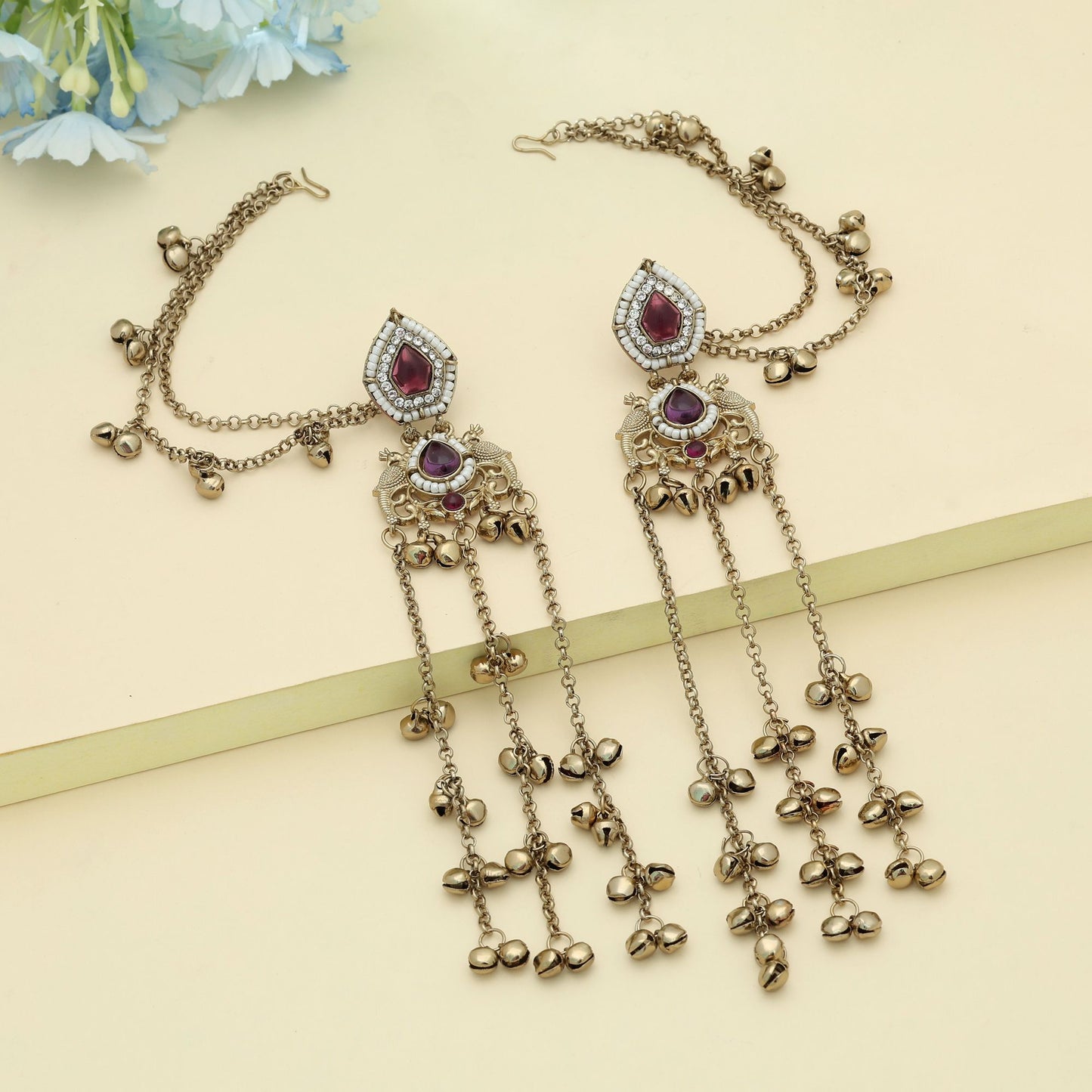 Purple Color Long Kasmiri Earrings Elegant Festive Wear Jewelry