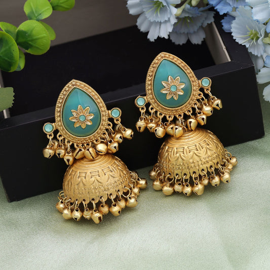 Firozi Color Big Size Jhumka Kasmiri Earrings Designer Festive Ethnic Jewelry Collection