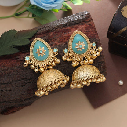 Firozi Color Big Size Jhumka Kasmiri Earrings Designer Festive Ethnic Jewelry Collection