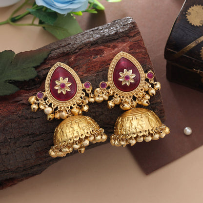 Maroon Farbe Große Größe Jhumka Kaschmir Ohrringe Klassischer traditioneller Partyschmuck