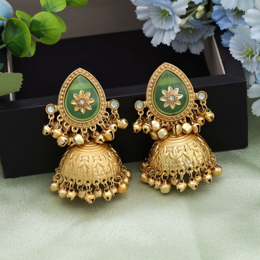 Pista Green Color Big Size Jhumka Kasmiri Earrings Traditional Ethnic Statement Jewelry