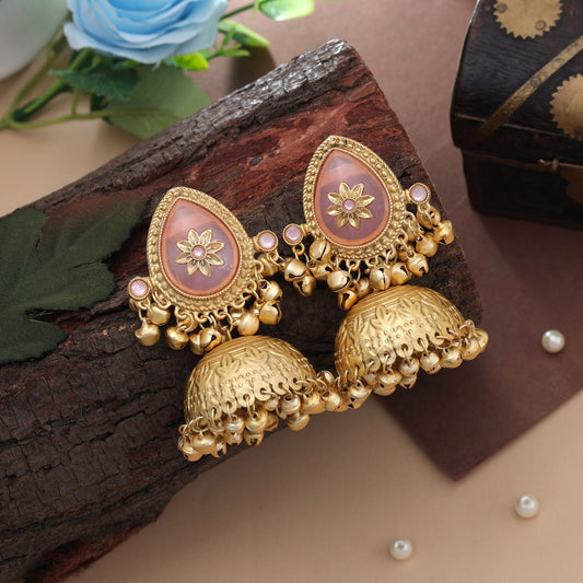 Pink Color Big Size Jhumka Kasmiri Earrings Stylish Festive Ethnic Jewelry Collection