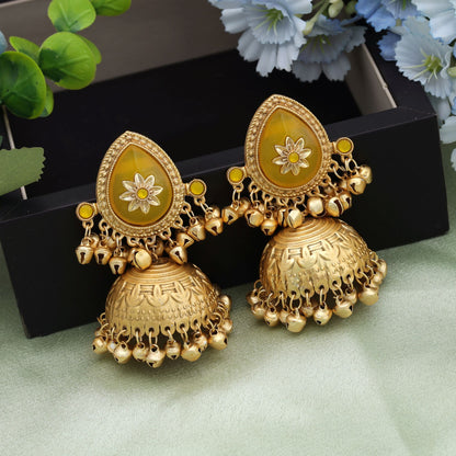 Gelbe große Jhumka Kaschmir-Ohrringe Traditioneller ethnischer Partyschmuck