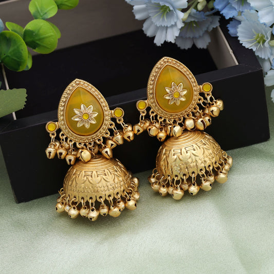 Gelbe große Jhumka Kaschmir-Ohrringe Traditioneller ethnischer Partyschmuck