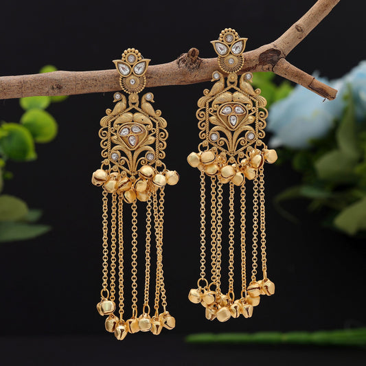 Königlich goldfarbene, lange Kaschmir-Ohrringe für die elegante Hochzeitsfeier-Kollektion