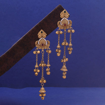 Rani & Green Color Long Kasmiri Earrings with Traditional Ethnic Design