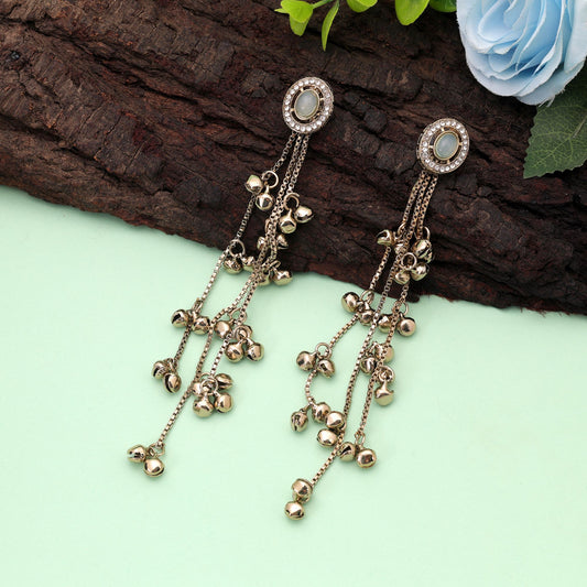 Aqua Blue Long Kasmiri Earrings with Beautiful Handmade Traditional Artwork