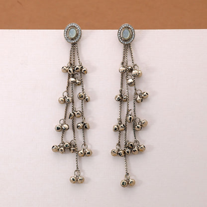 Aqua Blue Long Kasmiri Earrings with Beautiful Handmade Traditional Artwork