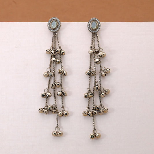 Aqua Blue Long Kasmiri Earrings with Beautiful Handmade Traditional Artwork