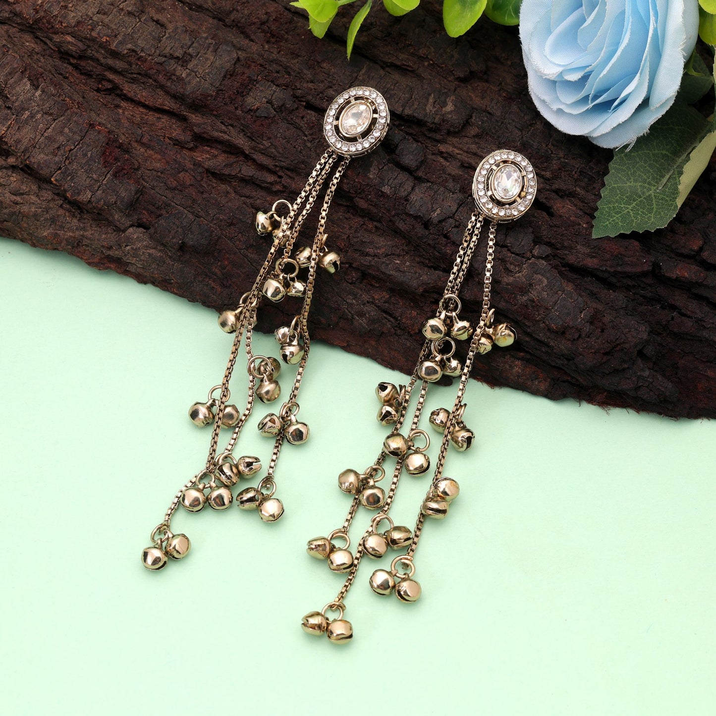 Crystal Color Long Kasmiri Earrings with Stylish Ethnic Jewelry Collection