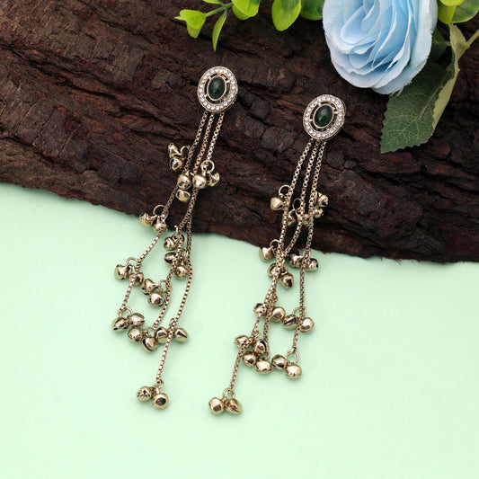 Green Color Long Kasmiri Earrings with Beautiful Traditional Fashion Appeal