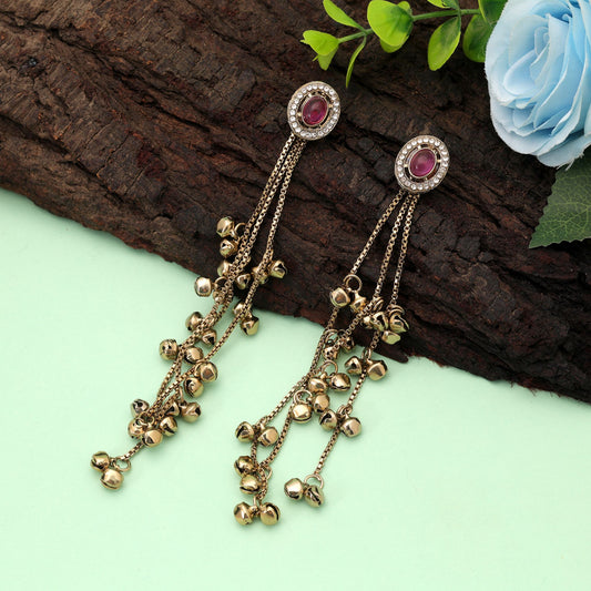 Purple Color Long Kasmiri Earrings Crafted with Elegant Traditional Artwork