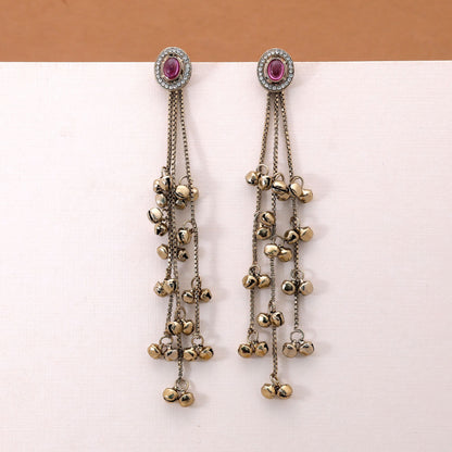 Purple Color Long Kasmiri Earrings Crafted with Elegant Traditional Artwork