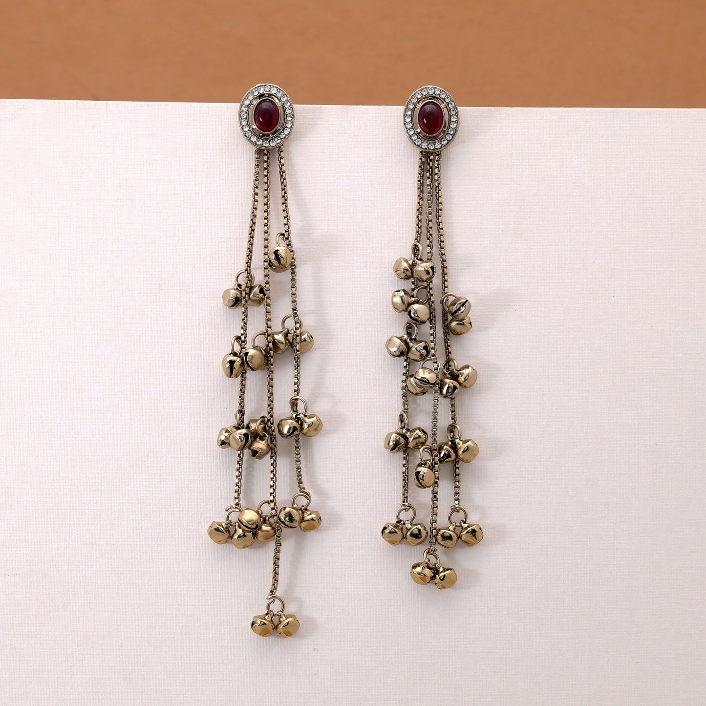 Red Color Long Kasmiri Earrings Featuring Stylish Ethnic Fashion Wear Appeal