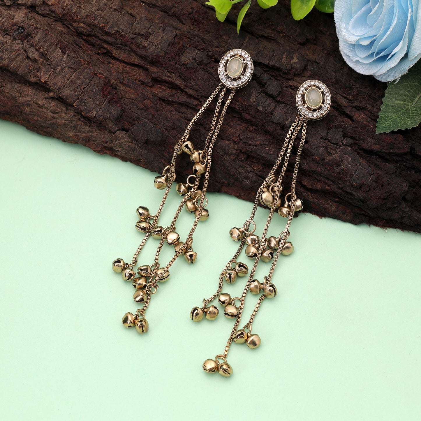 White Color Long Kasmiri Earrings with Elegant Traditional Handmade Jewelry Design