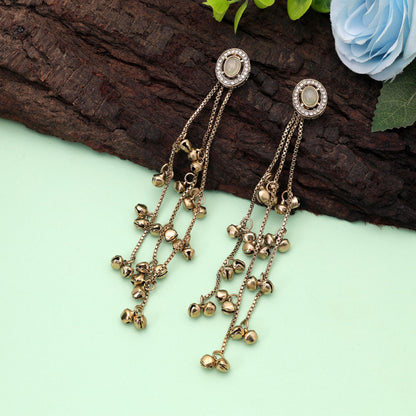 White Color Long Kasmiri Earrings with Elegant Traditional Handmade Jewelry Design