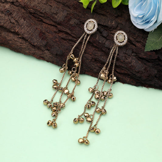 White Color Long Kasmiri Earrings with Elegant Traditional Handmade Jewelry Design