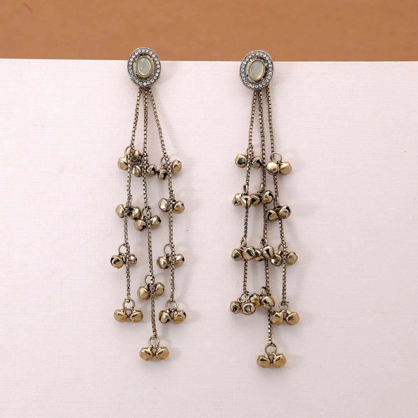 White Color Long Kasmiri Earrings with Elegant Traditional Handmade Jewelry Design