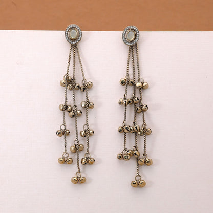 White Color Long Kasmiri Earrings with Elegant Traditional Handmade Jewelry Design