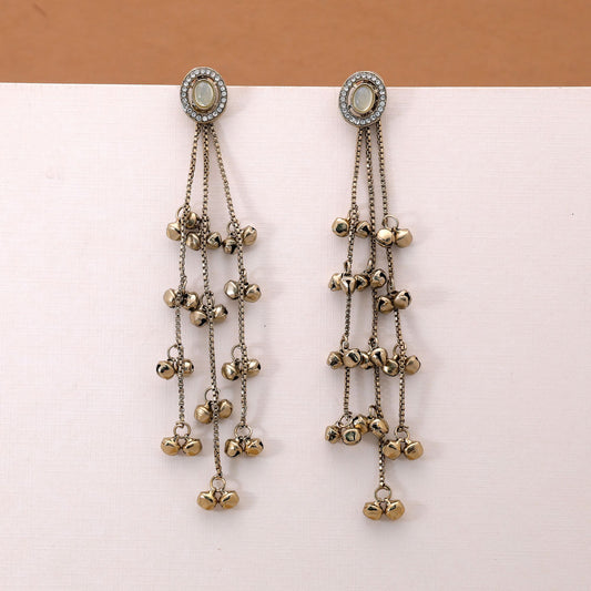 White Color Long Kasmiri Earrings with Elegant Traditional Handmade Jewelry Design
