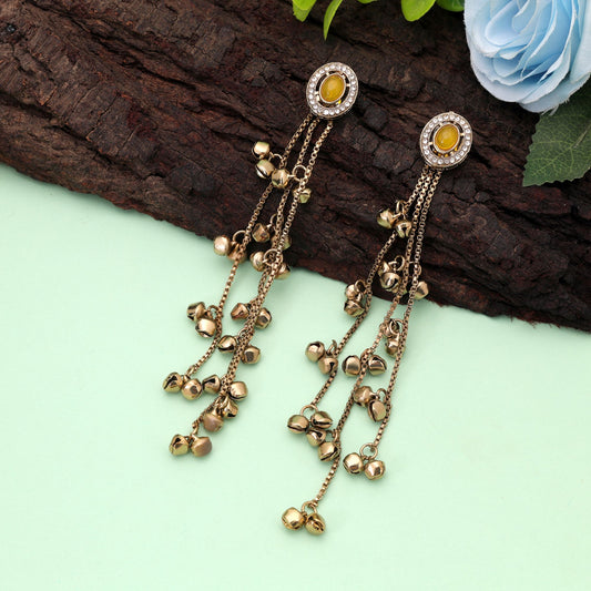 Yellow Color Long Kasmiri Earrings Crafted with Elegant Designer Ethnic Style