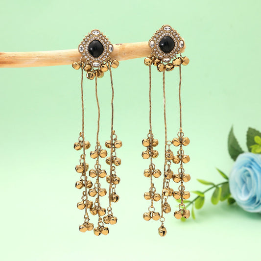 Black Color Long Kasmiri Earrings with Elegant Handmade Traditional Design