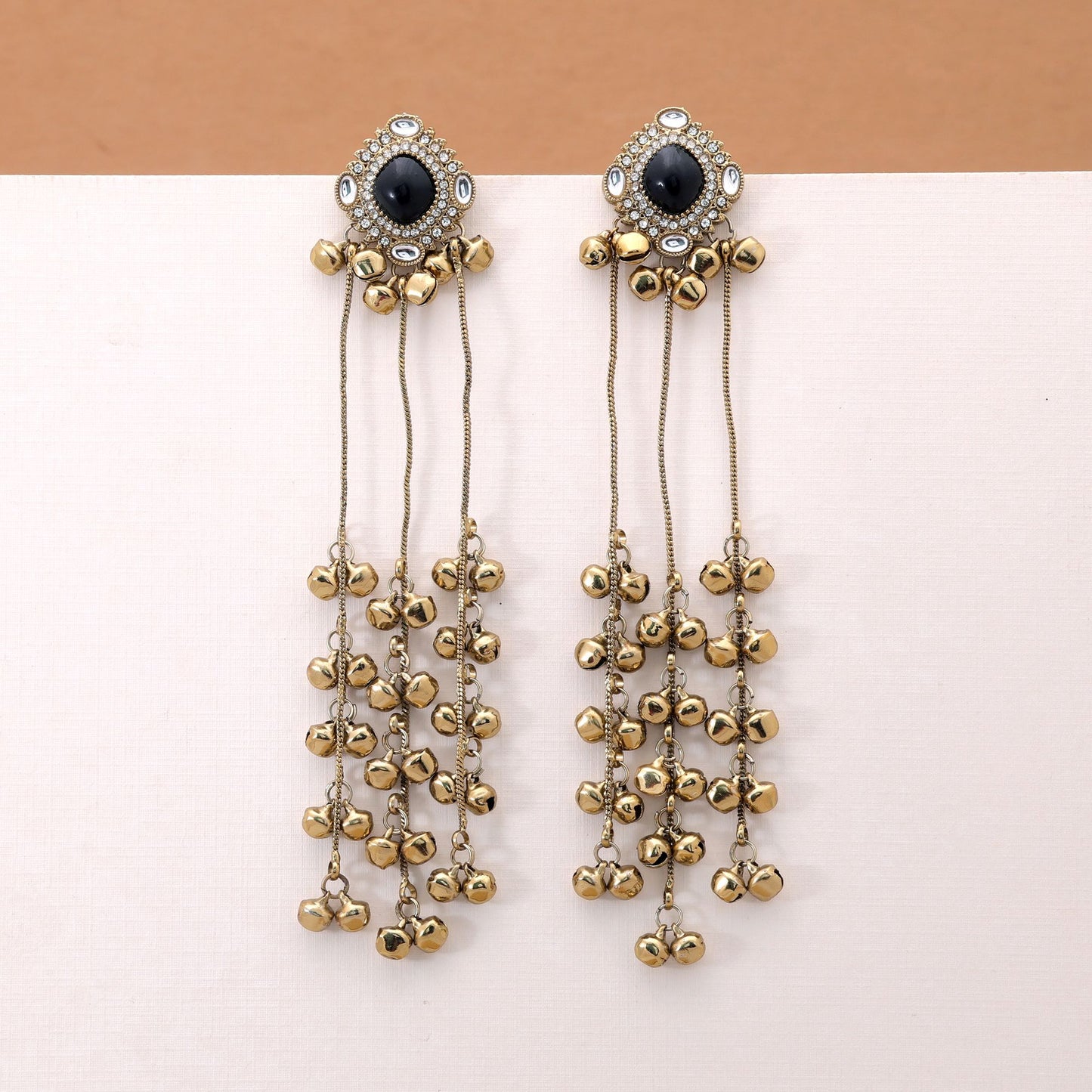 Black Color Long Kasmiri Earrings with Elegant Handmade Traditional Design