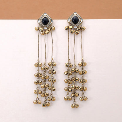 Black Color Long Kasmiri Earrings with Elegant Handmade Traditional Design