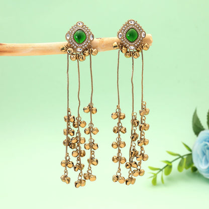 Green Color Long Kasmiri Earrings Crafted with Stylish Ethnic Fashion Appeal