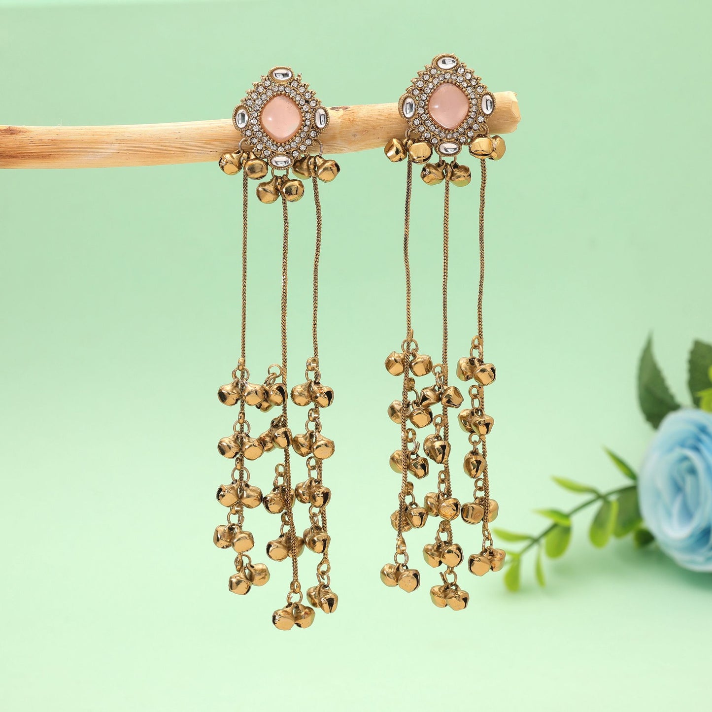 Light Pink Color Long Kasmiri Earrings Featuring Beautiful Ethnic Designer Finish
