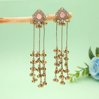 Light Pink Color Long Kasmiri Earrings Featuring Beautiful Ethnic Designer Finish