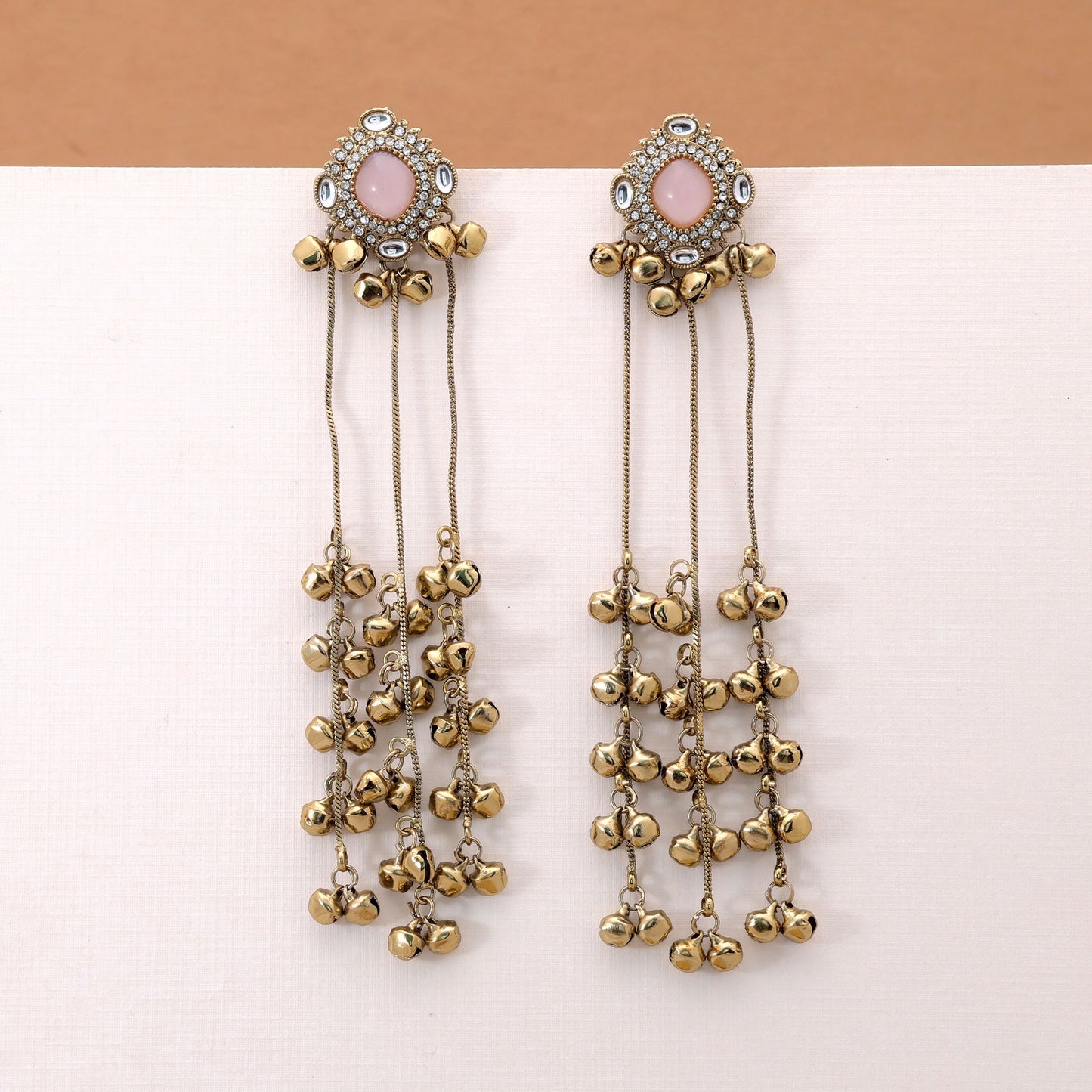 Light Pink Color Long Kasmiri Earrings Featuring Beautiful Ethnic Designer Finish