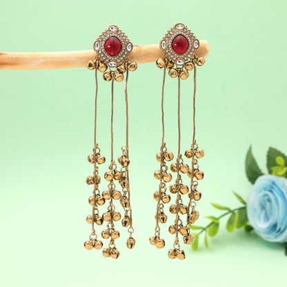 Maroon Color Long Kasmiri Earrings Featuring Premium Traditional Fashion Style