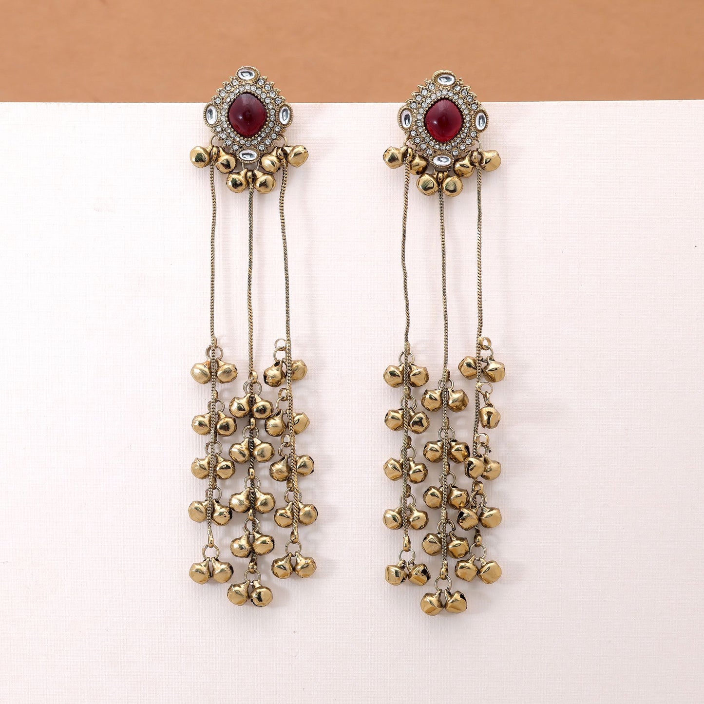 Maroon Color Long Kasmiri Earrings Featuring Premium Traditional Fashion Style