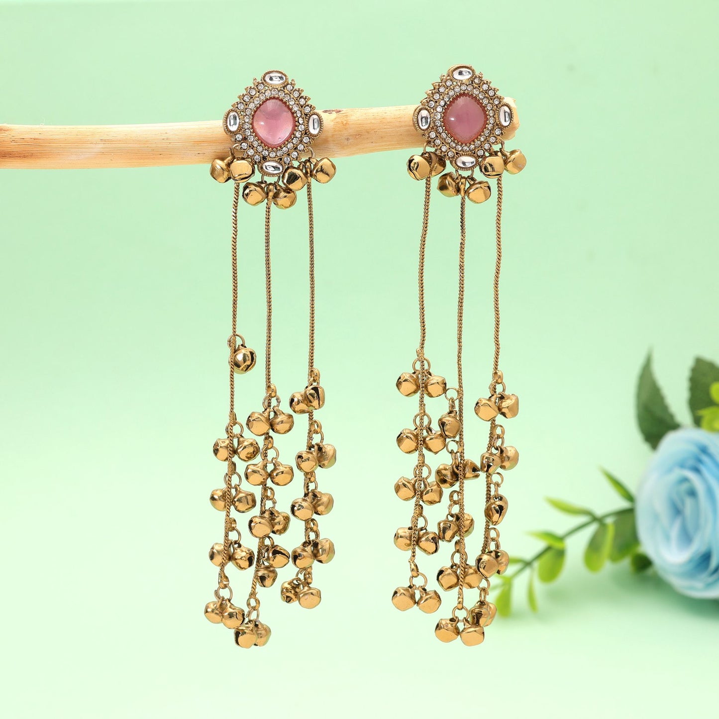 Pink Color Long Kasmiri Earrings with Elegant Artistic Handmade Jewelry Appeal