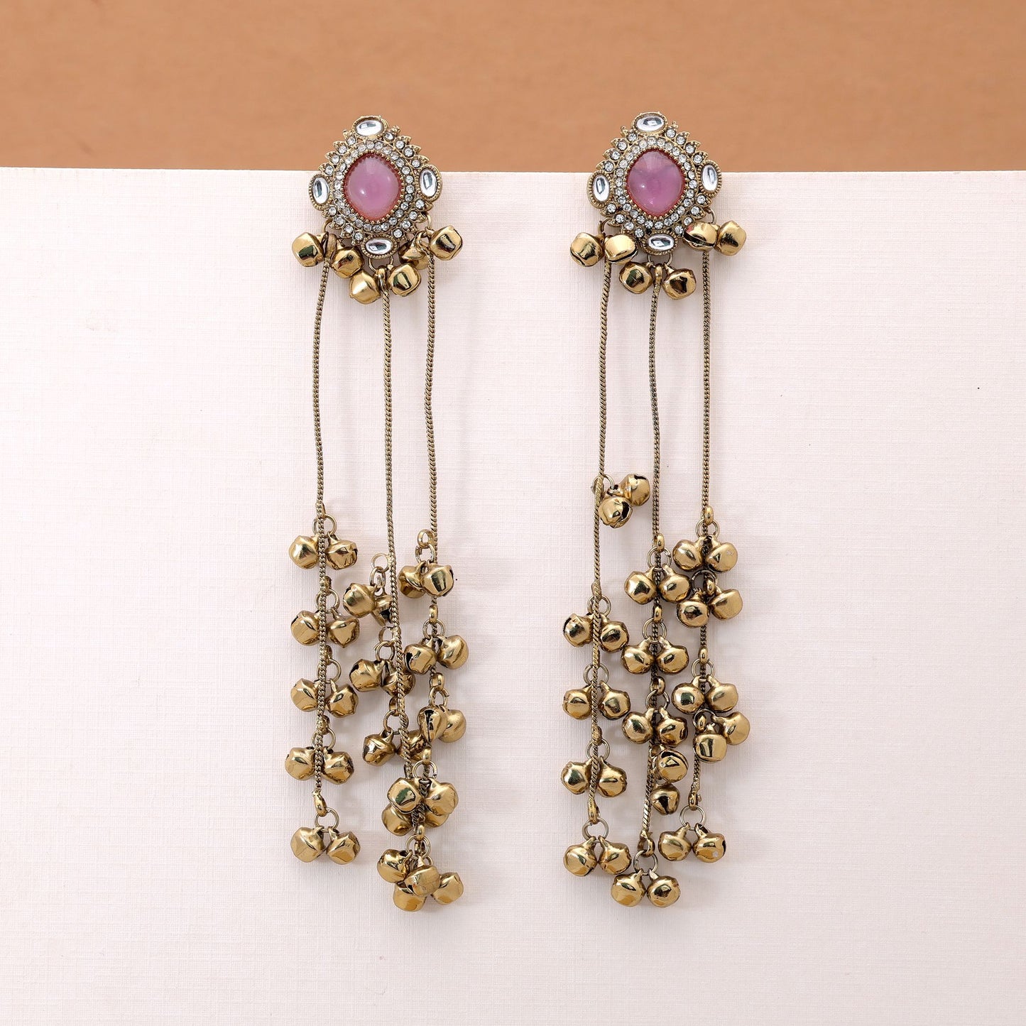 Pink Color Long Kasmiri Earrings with Elegant Artistic Handmade Jewelry Appeal