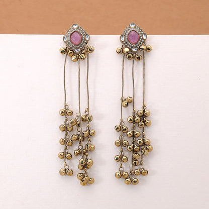 Pink Color Long Kasmiri Earrings with Elegant Artistic Handmade Jewelry Appeal
