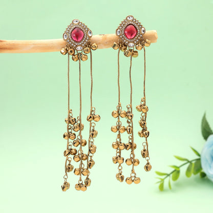 Red Color Long Kasmiri Earrings with Beautiful Handmade Festive Jewelry Design