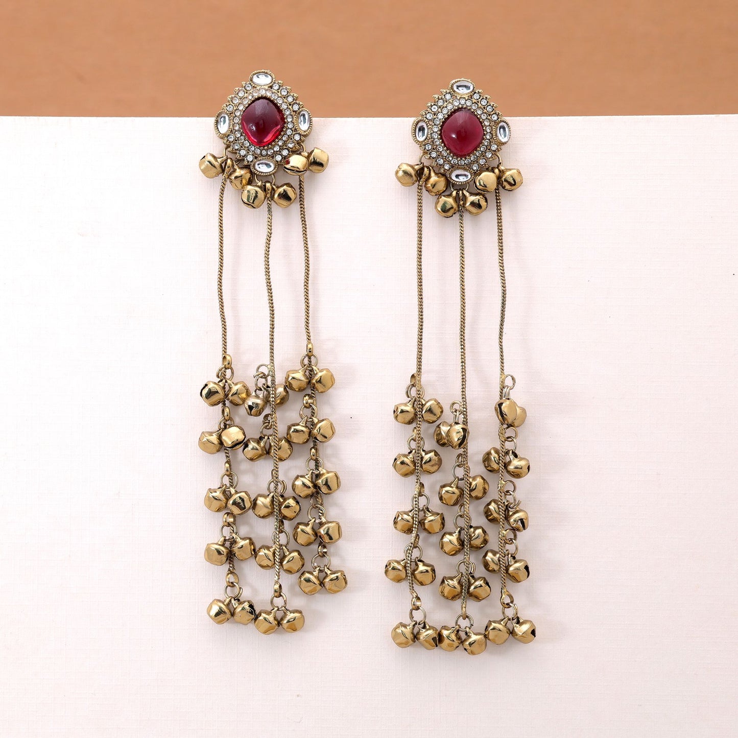 Red Color Long Kasmiri Earrings with Beautiful Handmade Festive Jewelry Design