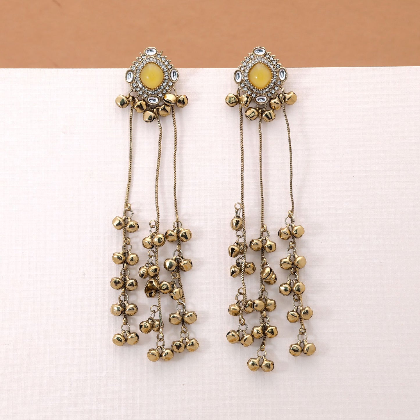 Yellow Color Long Kasmiri Earrings with Premium Traditional Handmade Jewelry Style