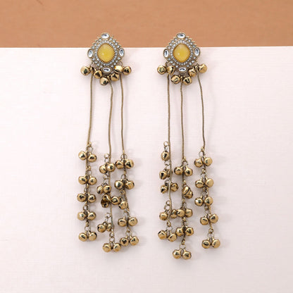 Yellow Color Long Kasmiri Earrings with Premium Traditional Handmade Jewelry Style