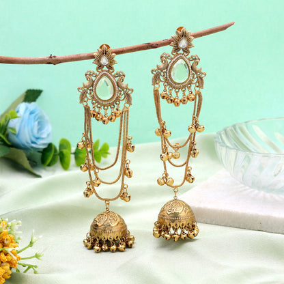 Yellowish Green Long Kasmiri Earrings with Beautiful Handmade Design