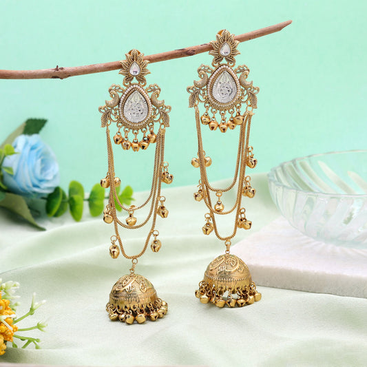 Silver & Gold Color Long Kasmiri Earrings Featuring Premium Ethnic Jewelry Design