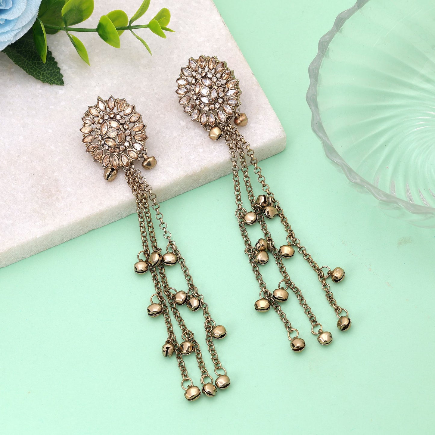 Gold Color Long Kasmiri Earrings Crafted with Stylish Traditional Fashion Appeal