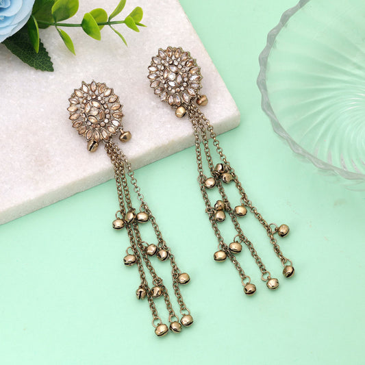 Gold Color Long Kasmiri Earrings Crafted with Stylish Traditional Fashion Appeal
